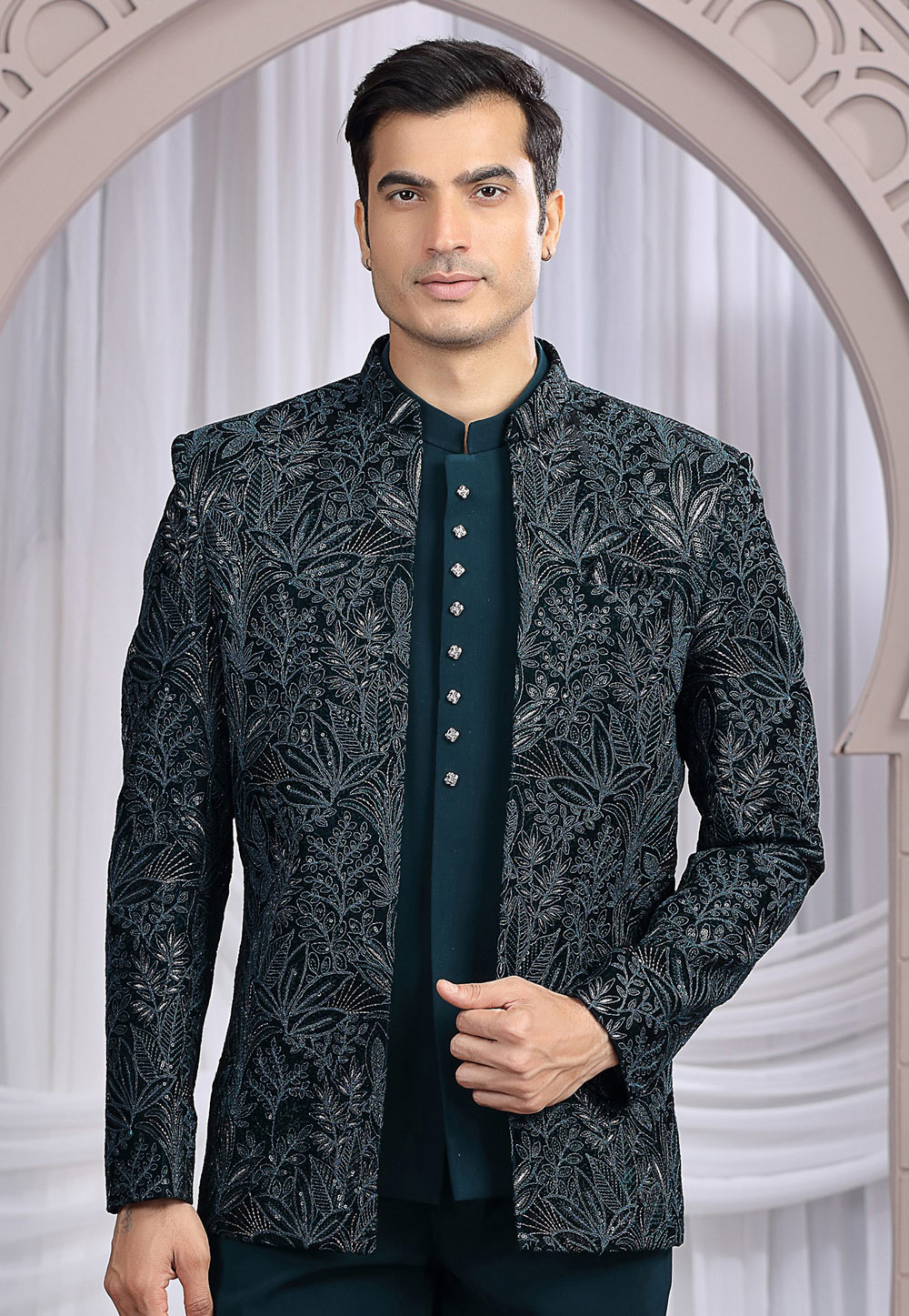 Teal Art Silk Jodhpuri Suit 319137