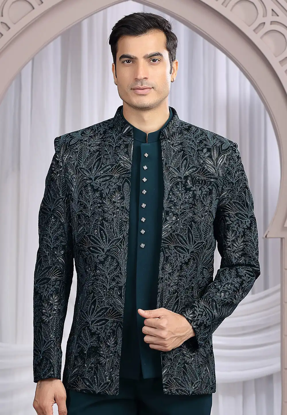Teal Art Silk Jodhpuri Suit 319137