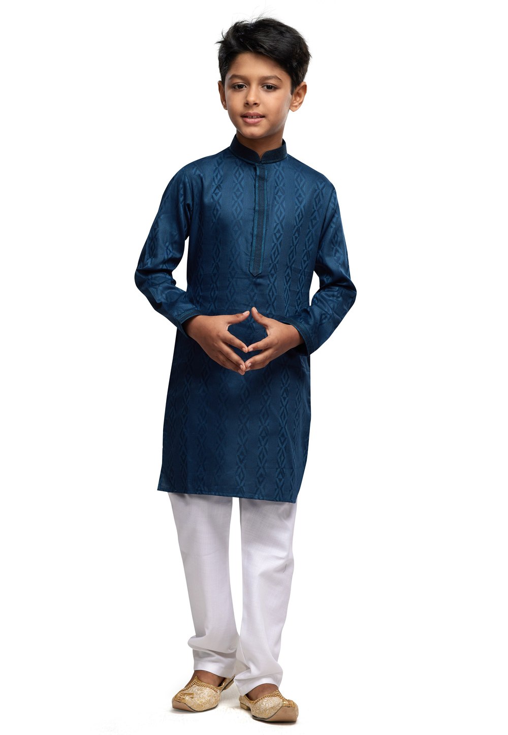Teal Art Silk Kids Kurta Pajama 280977