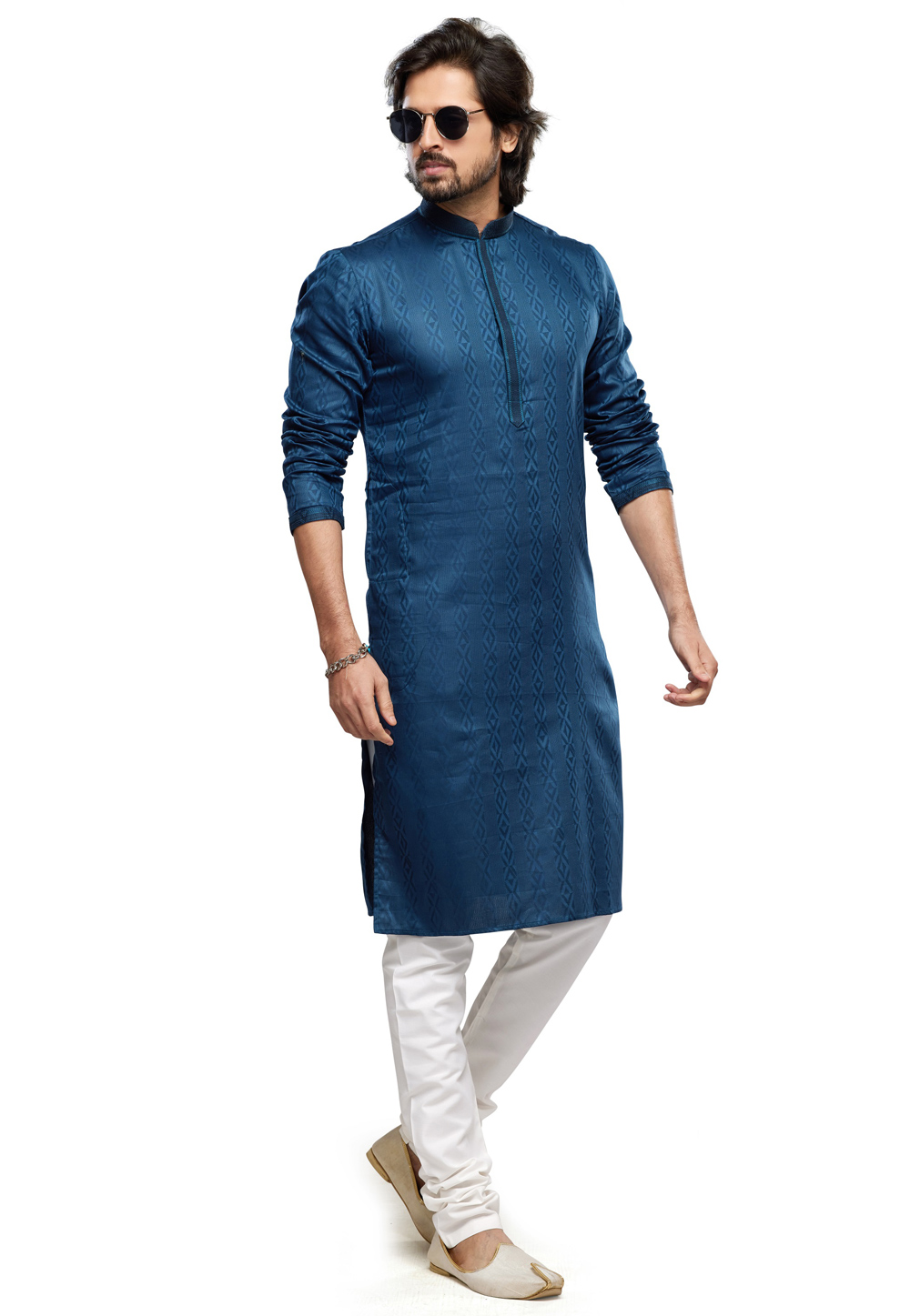 Teal Art Silk Kurta Pajama 280960