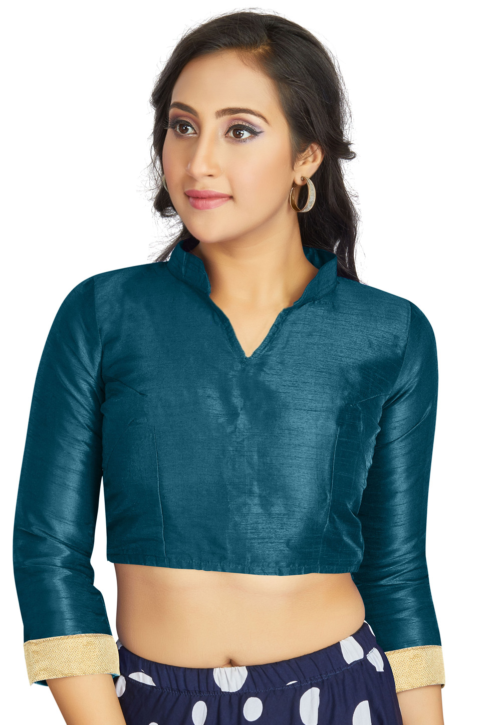 Teal Art Silk Readymade Blouse 319630