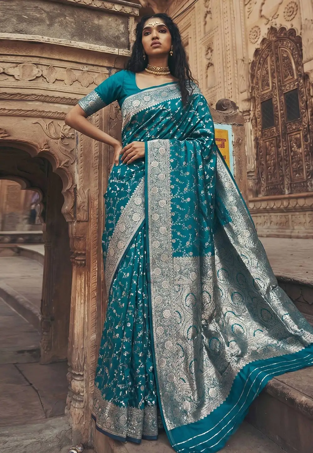 Teal Art Silk Saree With Blouse 330825