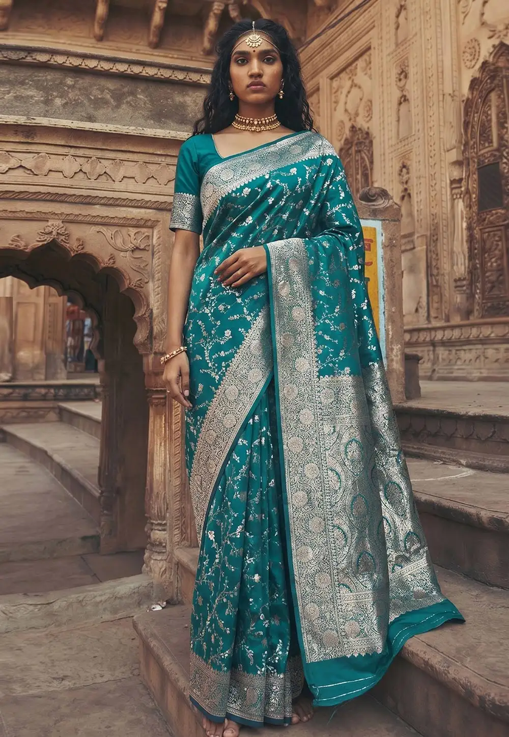 Teal Art Silk Saree With Blouse 330827