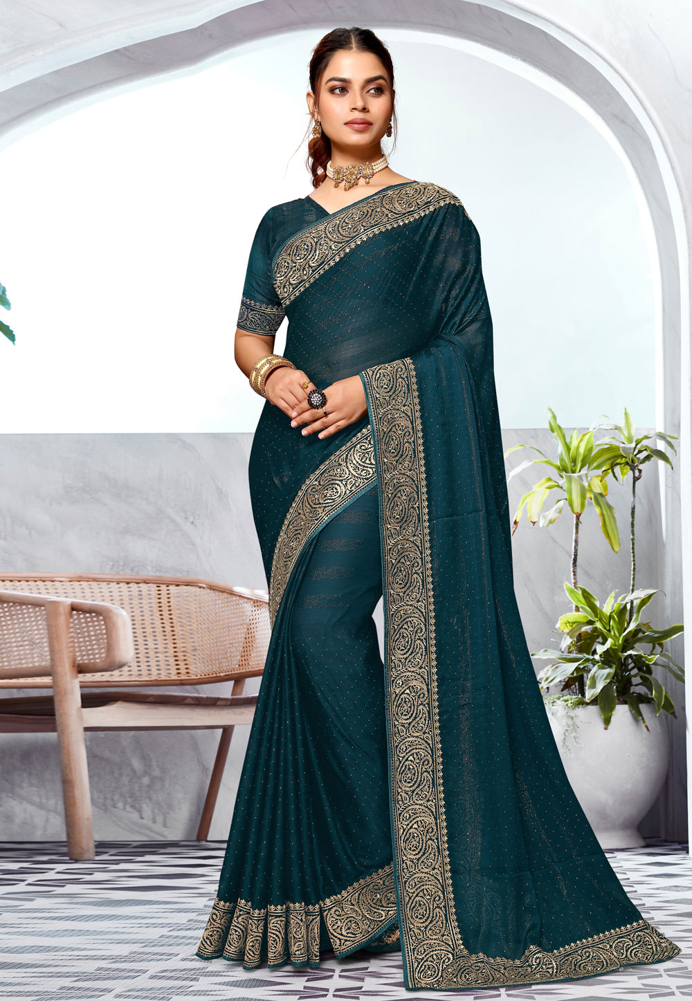 Teal Art Silk Saree With Blouse 285678