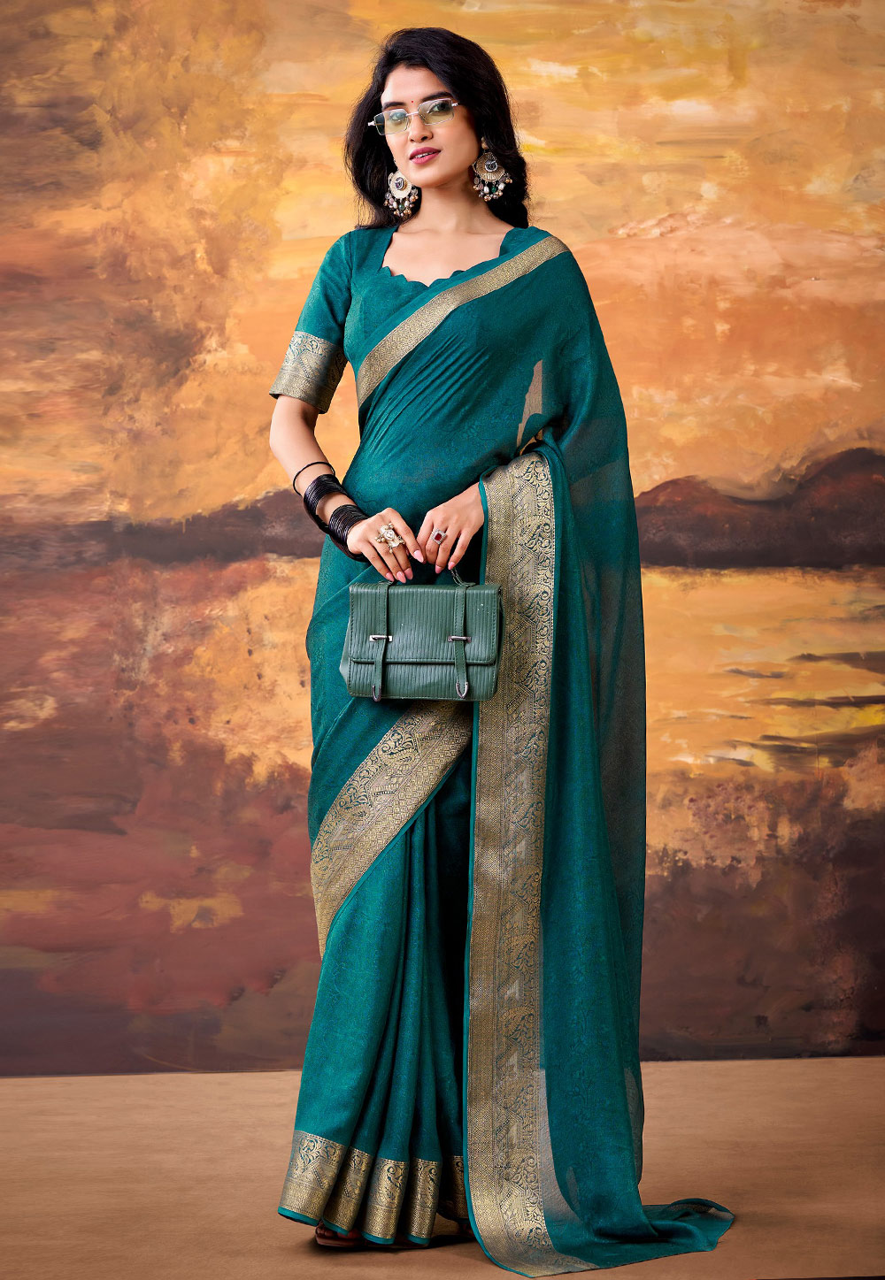 Teal Art Silk Saree With Blouse 328833