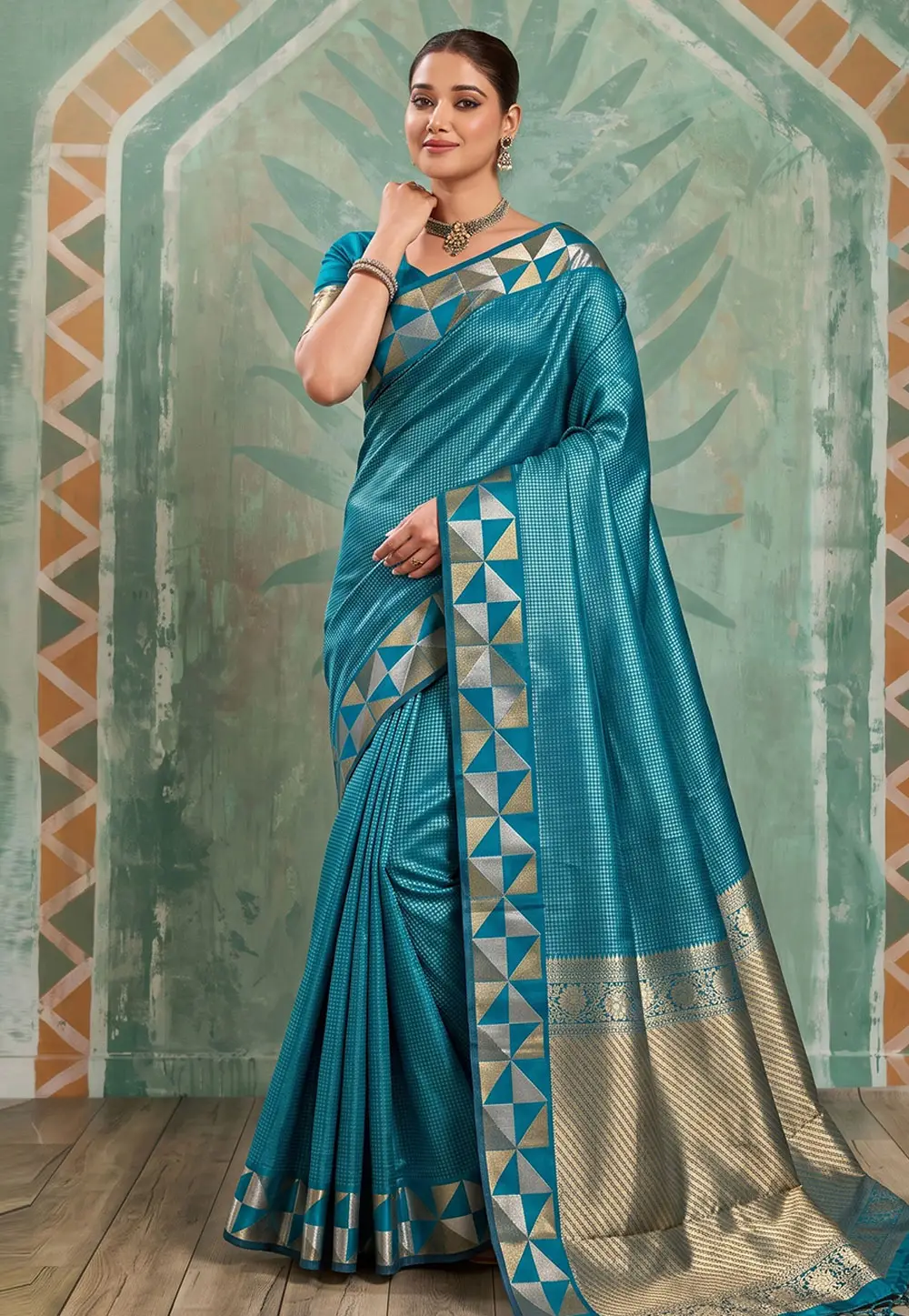 Teal Art Silk Saree With Blouse 333139