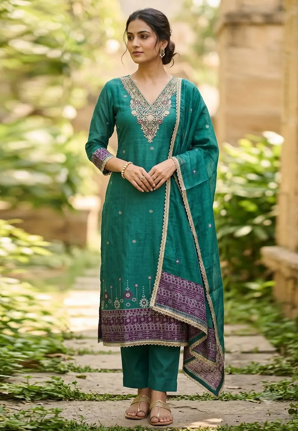 Teal Banarasi Cotton Straight Suit 335367
