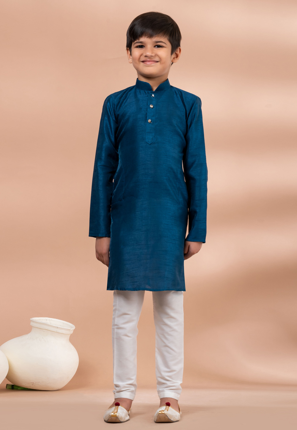 Teal Banarasi Kids Kurta Pajama 284138