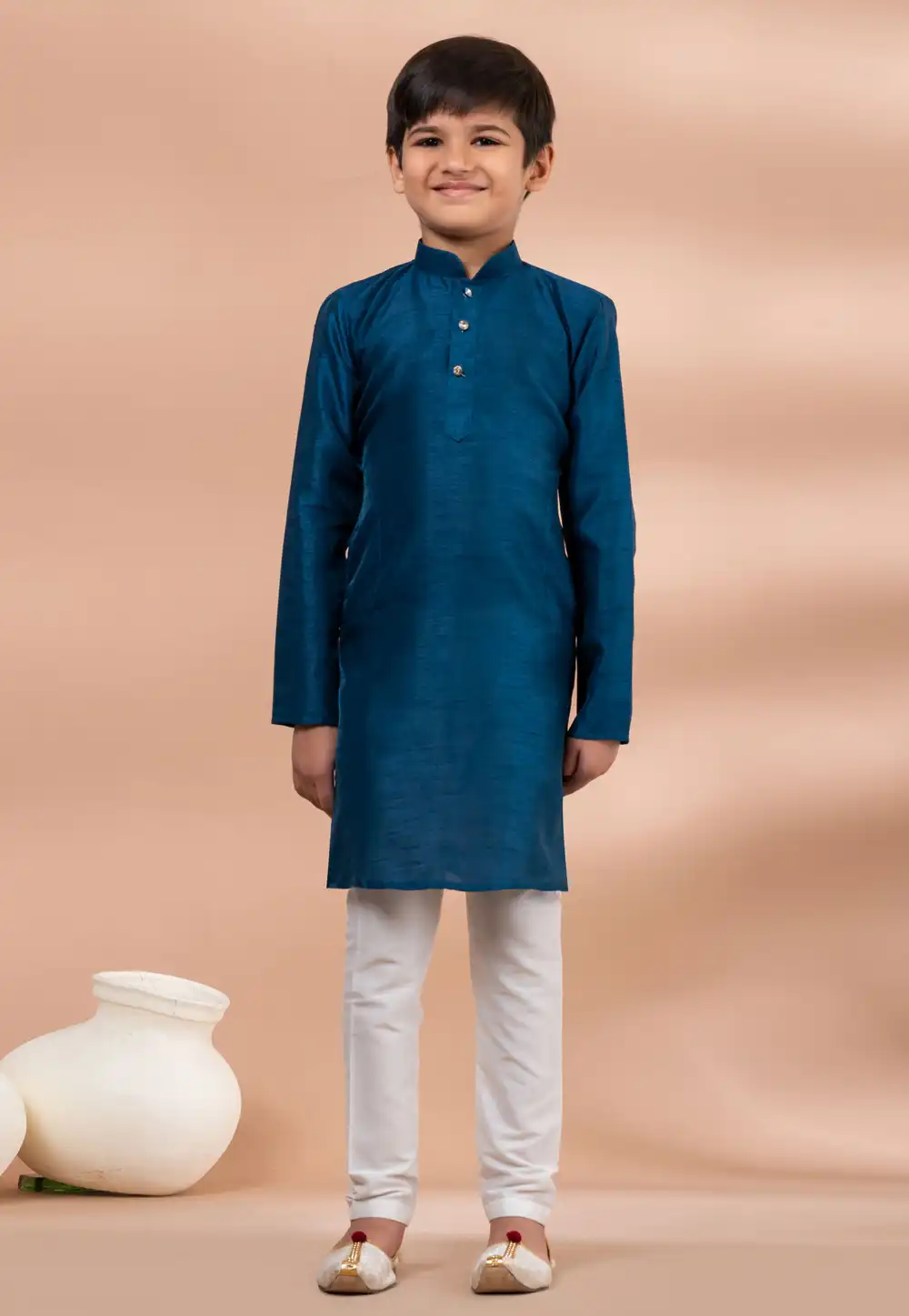 Teal Banarasi Kids Kurta Pajama 284138