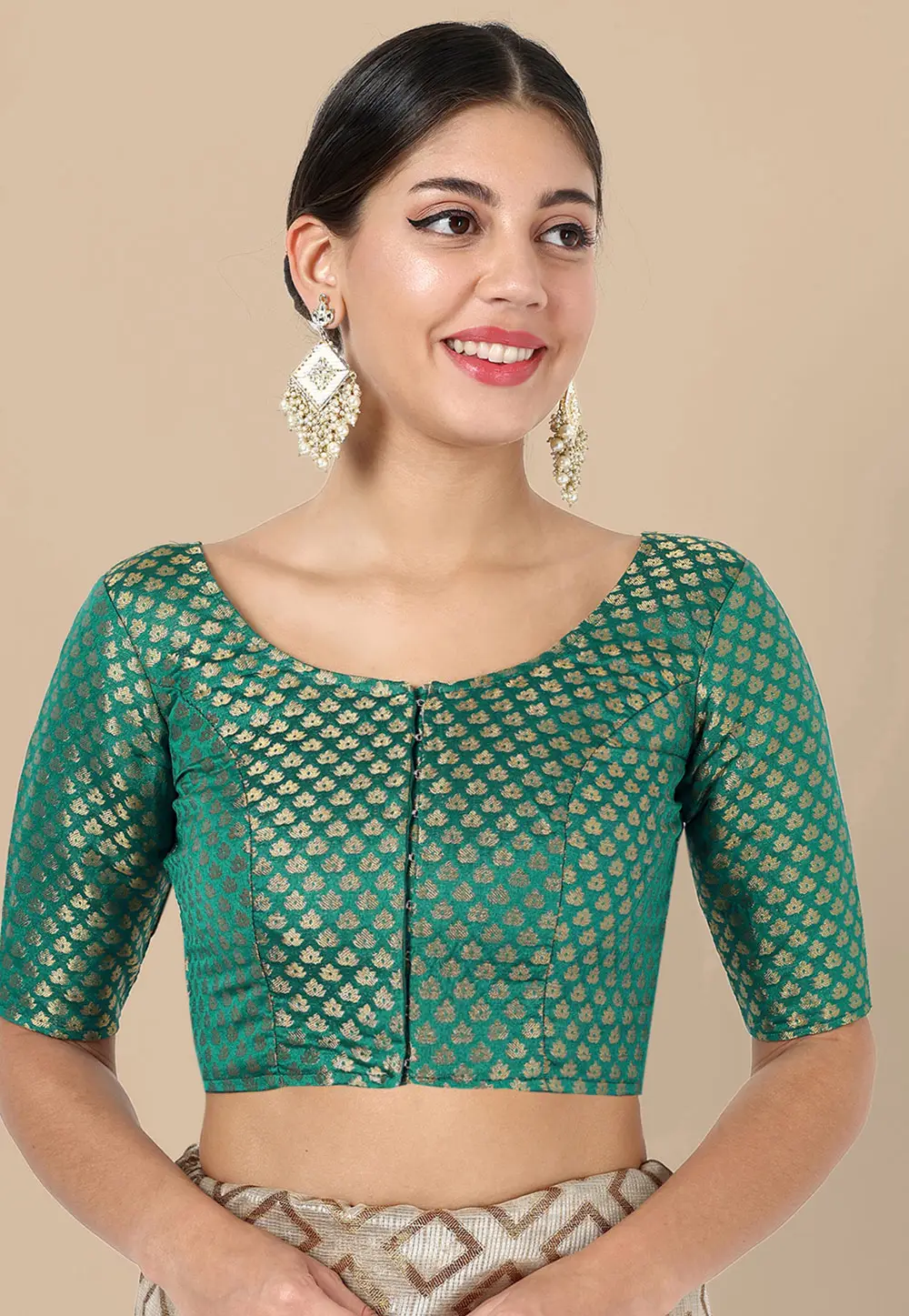 Teal Banarasi Silk Readymade Blouse 333209