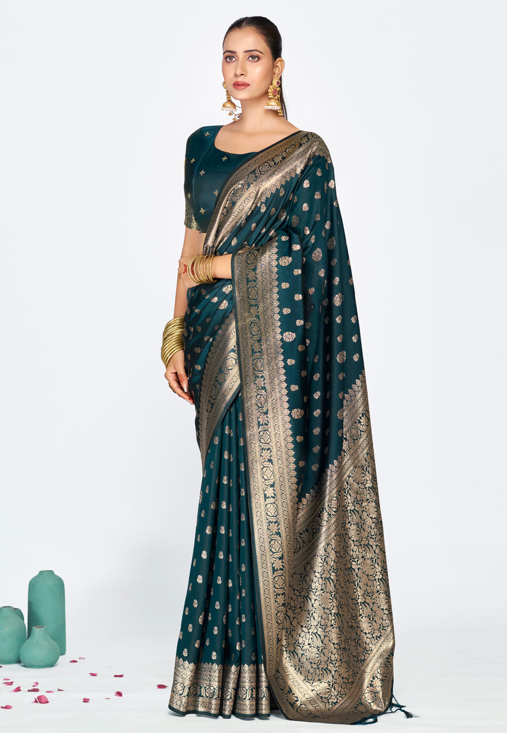 Teal Banarasi Silk Saree 320455