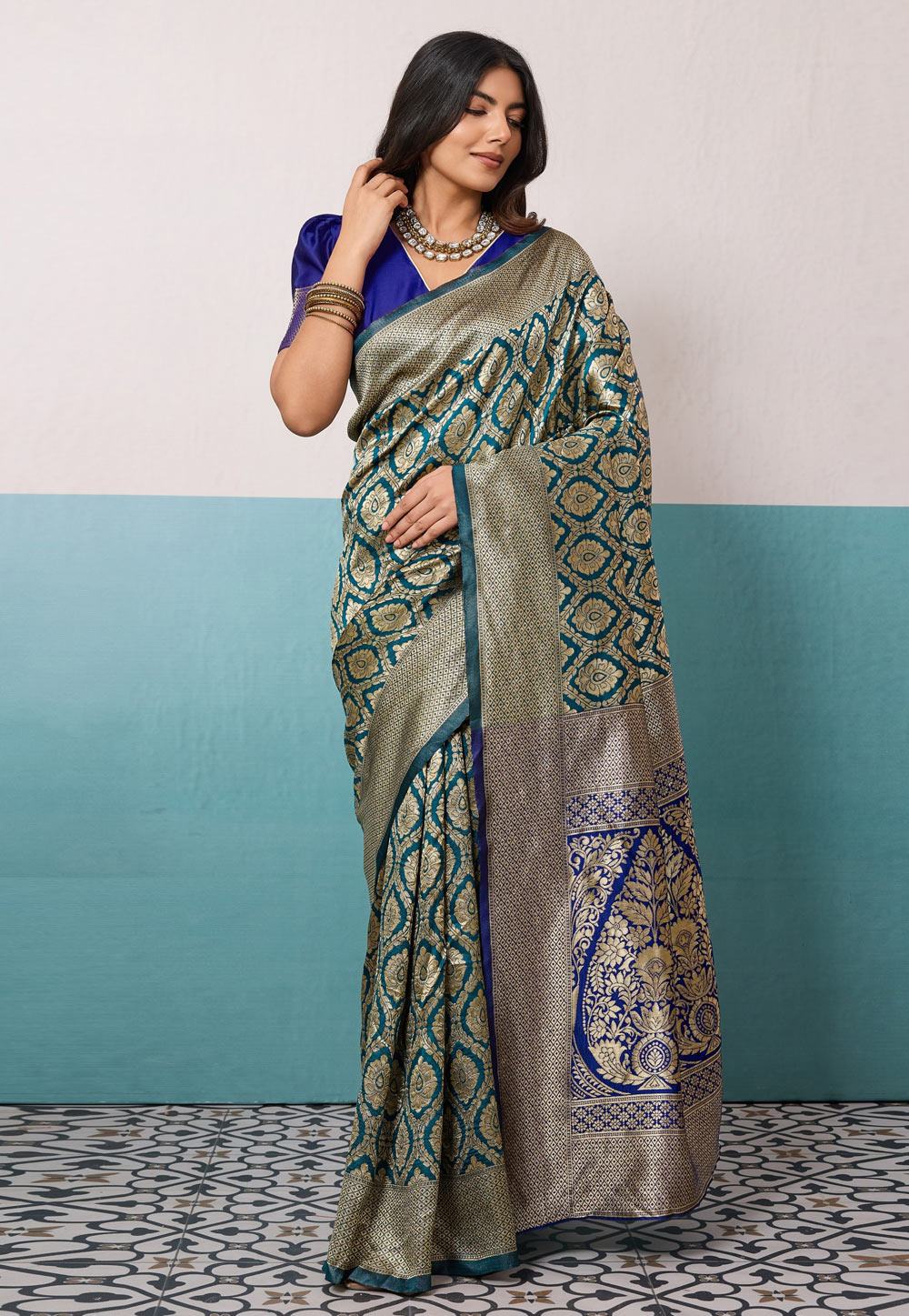 Teal Banarasi Silk Saree 325248