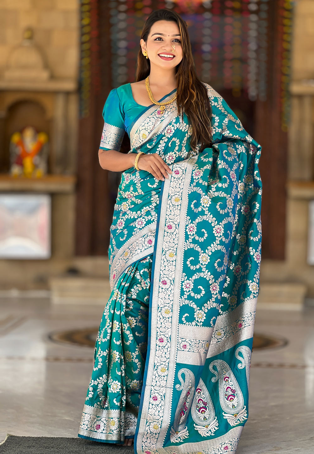 Teal Banarasi Silk Saree 306552