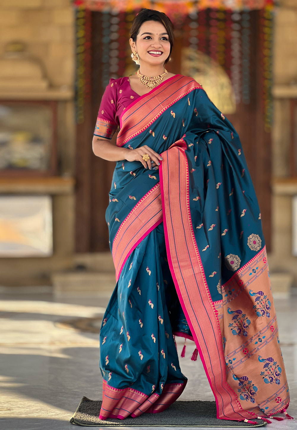 Teal Banarasi Silk Saree 307243