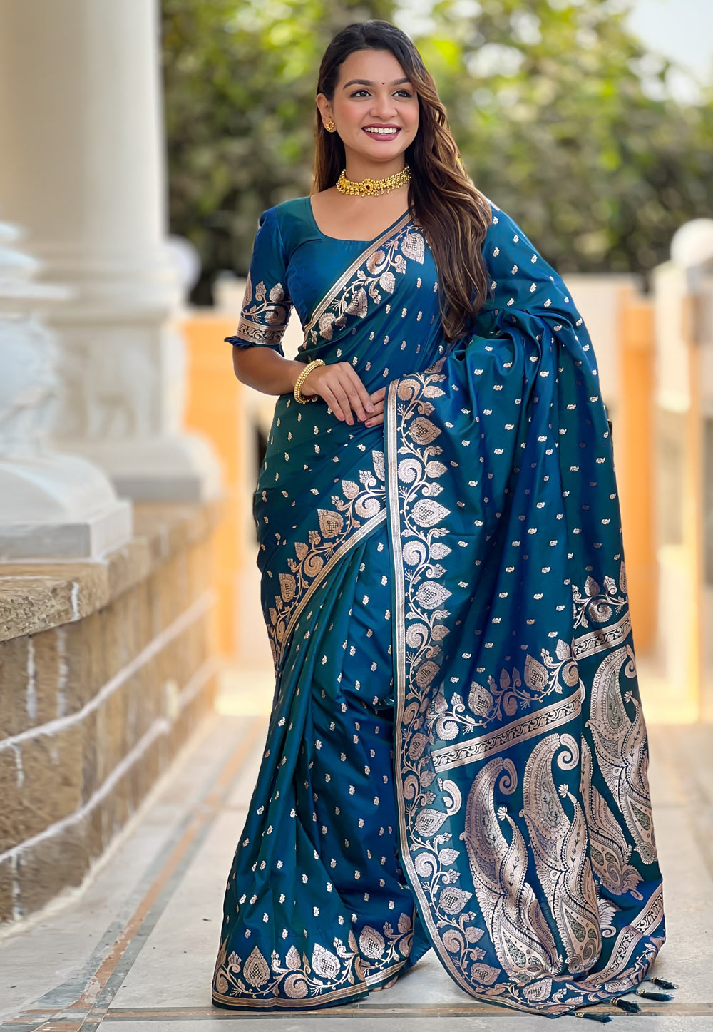 Teal Banarasi Silk Saree 307745