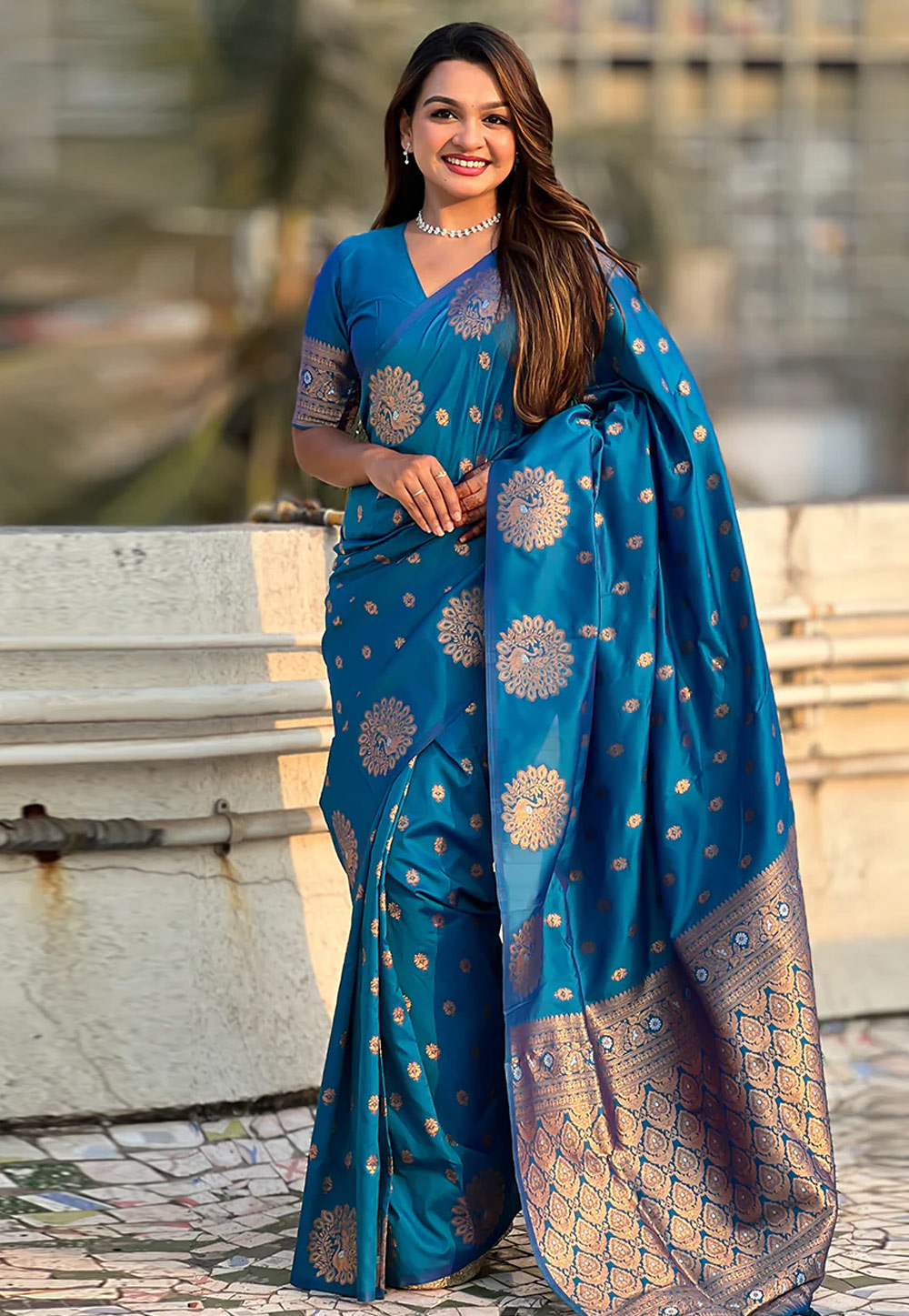 Teal Banarasi Silk Saree 319079