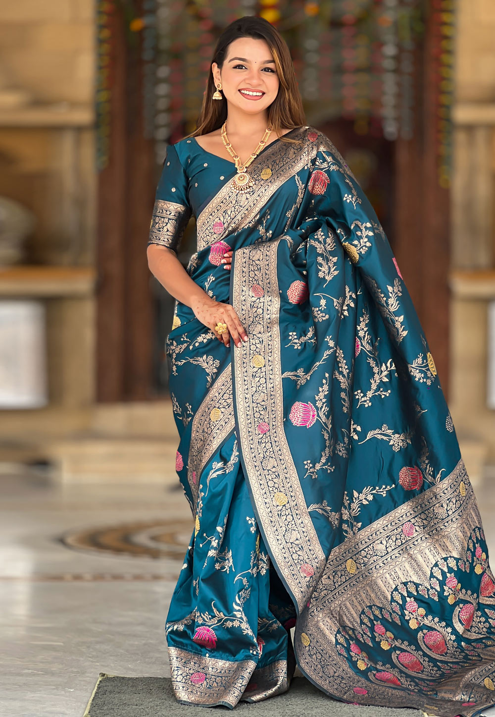 Teal Banarasi Silk Saree 321969