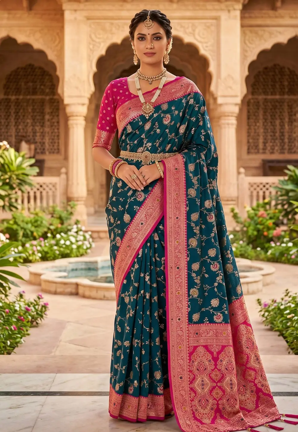 Teal Banarasi Silk Saree 332409