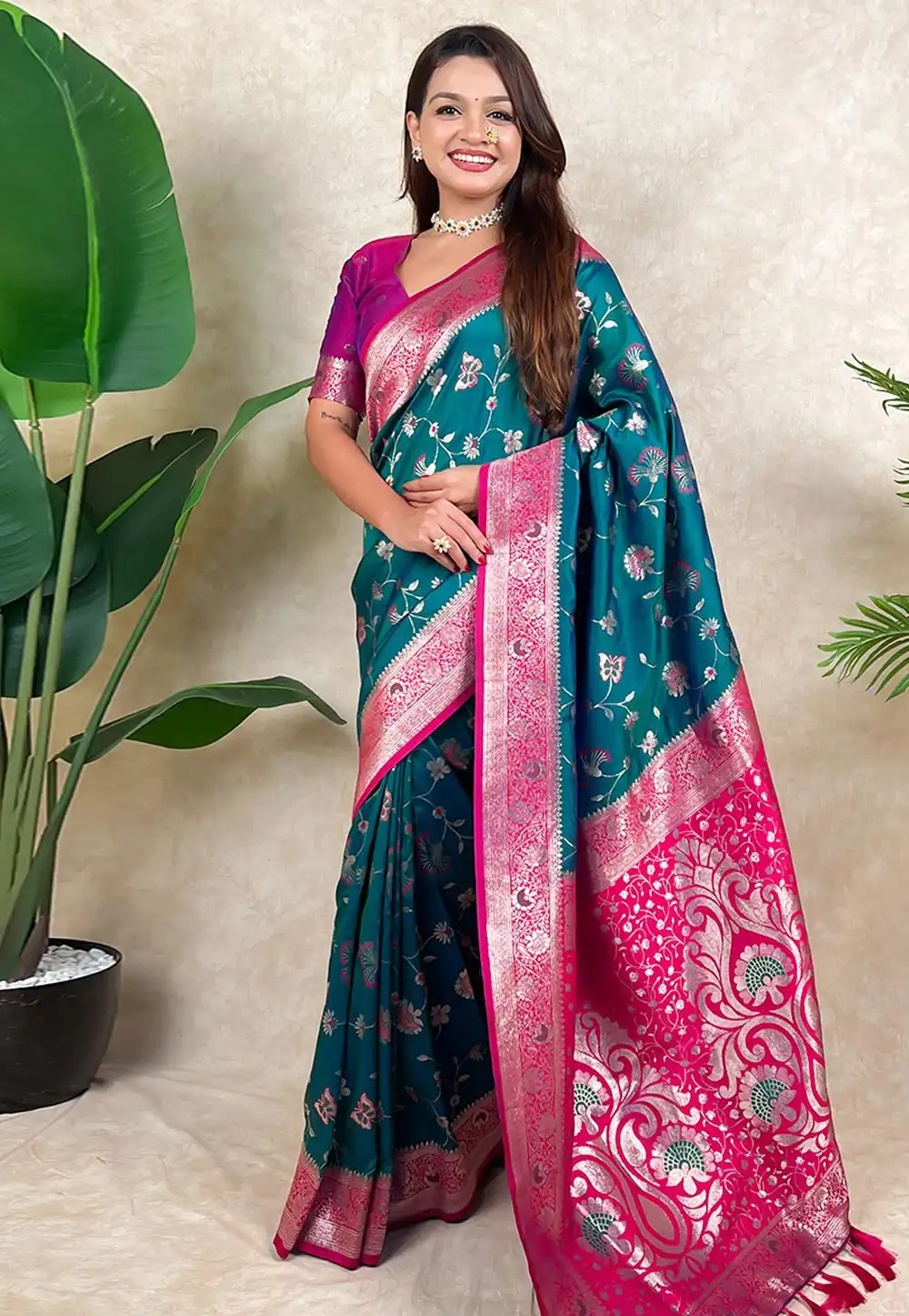 Teal Banarasi Silk Saree 320680