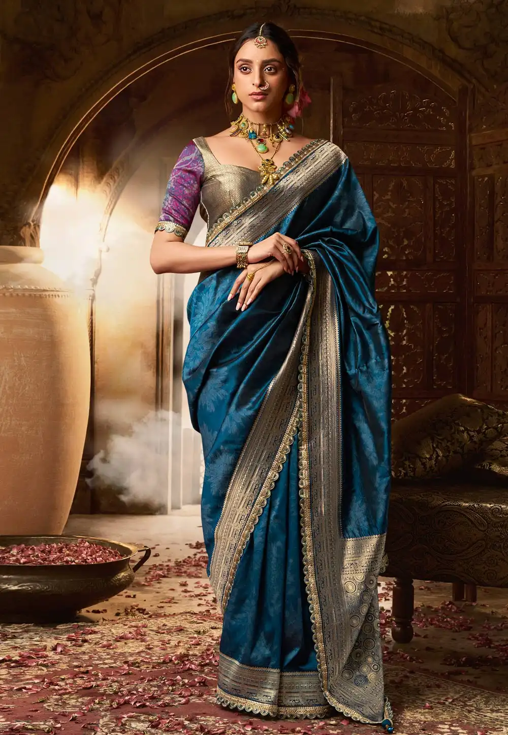 Teal Banarasi Silk Saree 313454