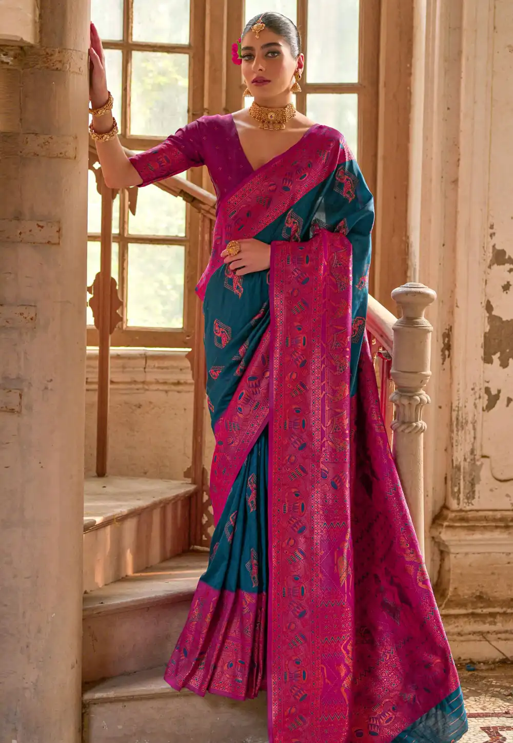 Teal Banarasi Silk Saree 310003