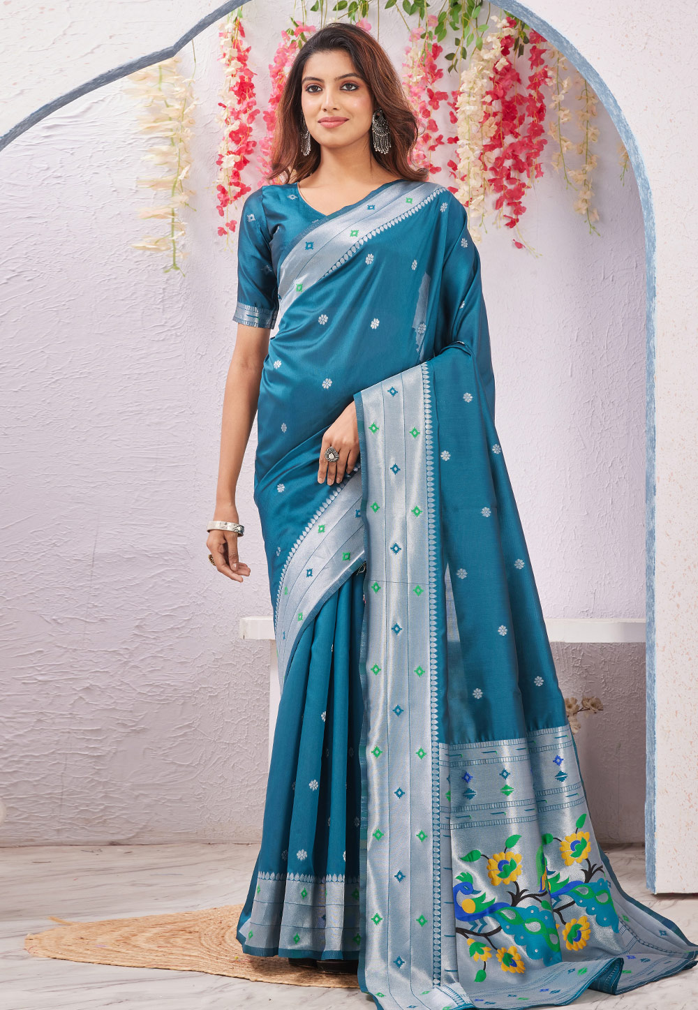 Teal Banarasi Silk Saree 325259