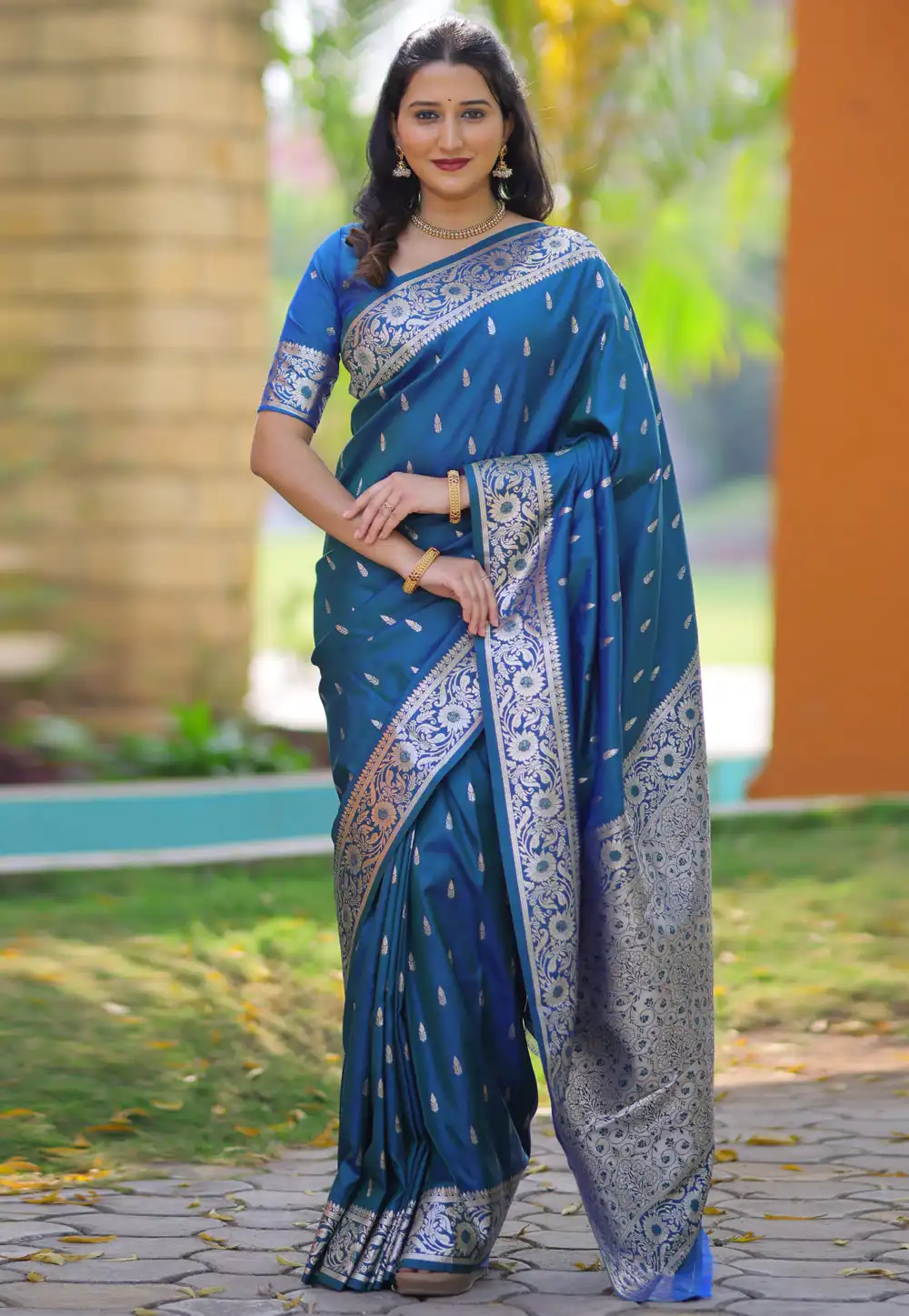 Teal Banarasi Silk Saree 328072