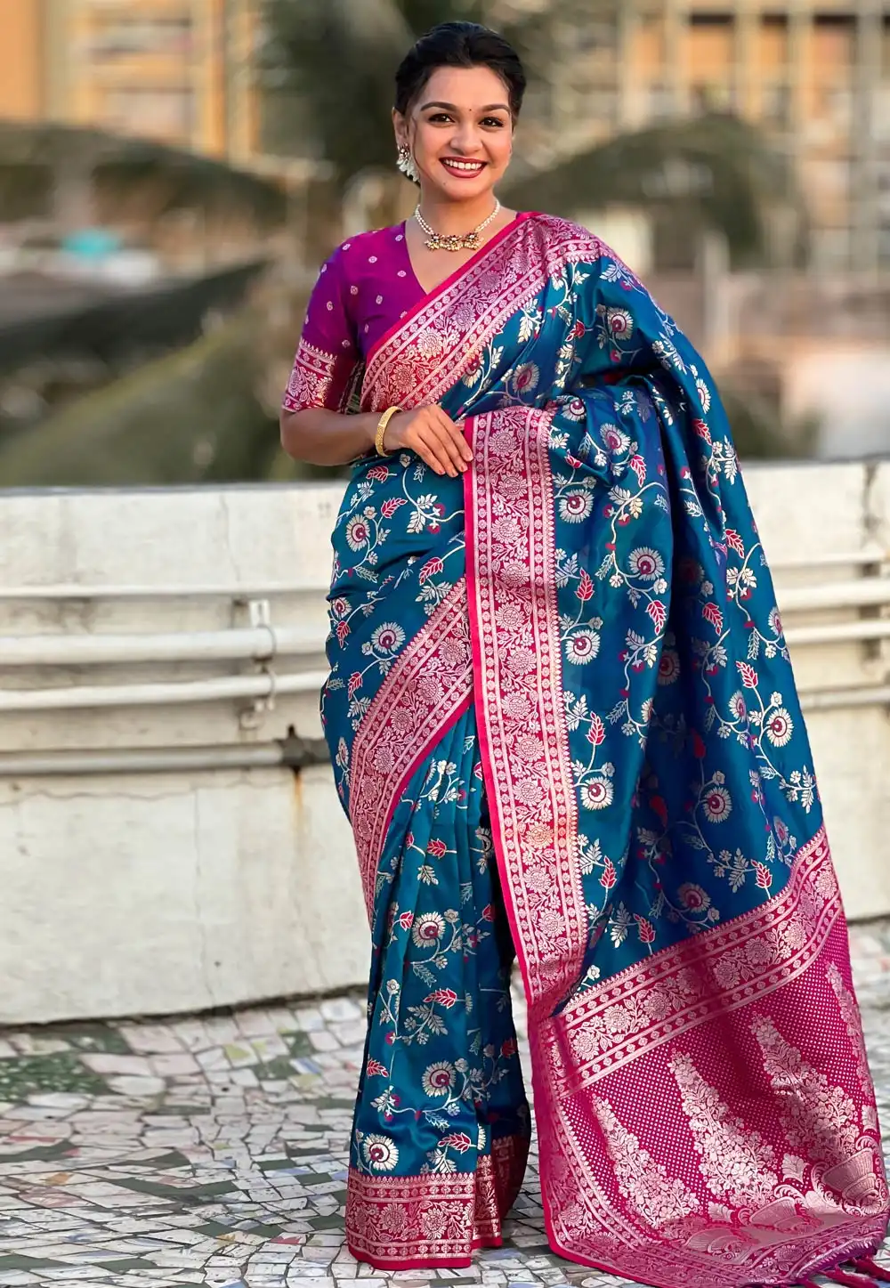 Teal Banarasi Silk Saree 307966