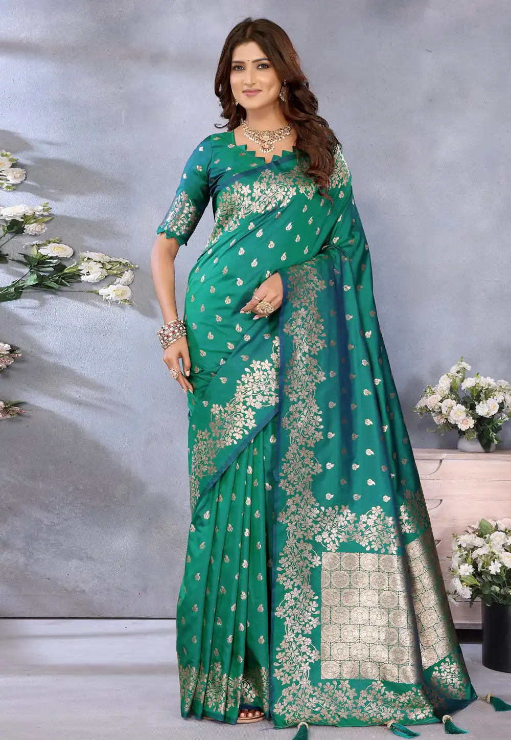 Teal Banarasi Silk Saree 311449
