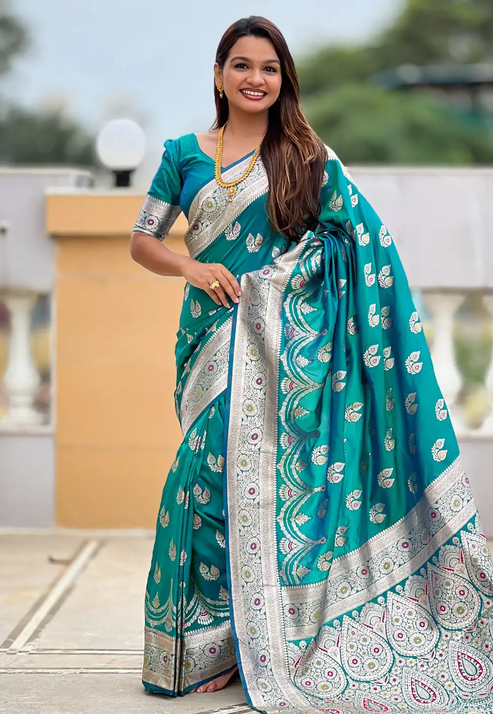 Teal Banarasi Silk Saree 314771