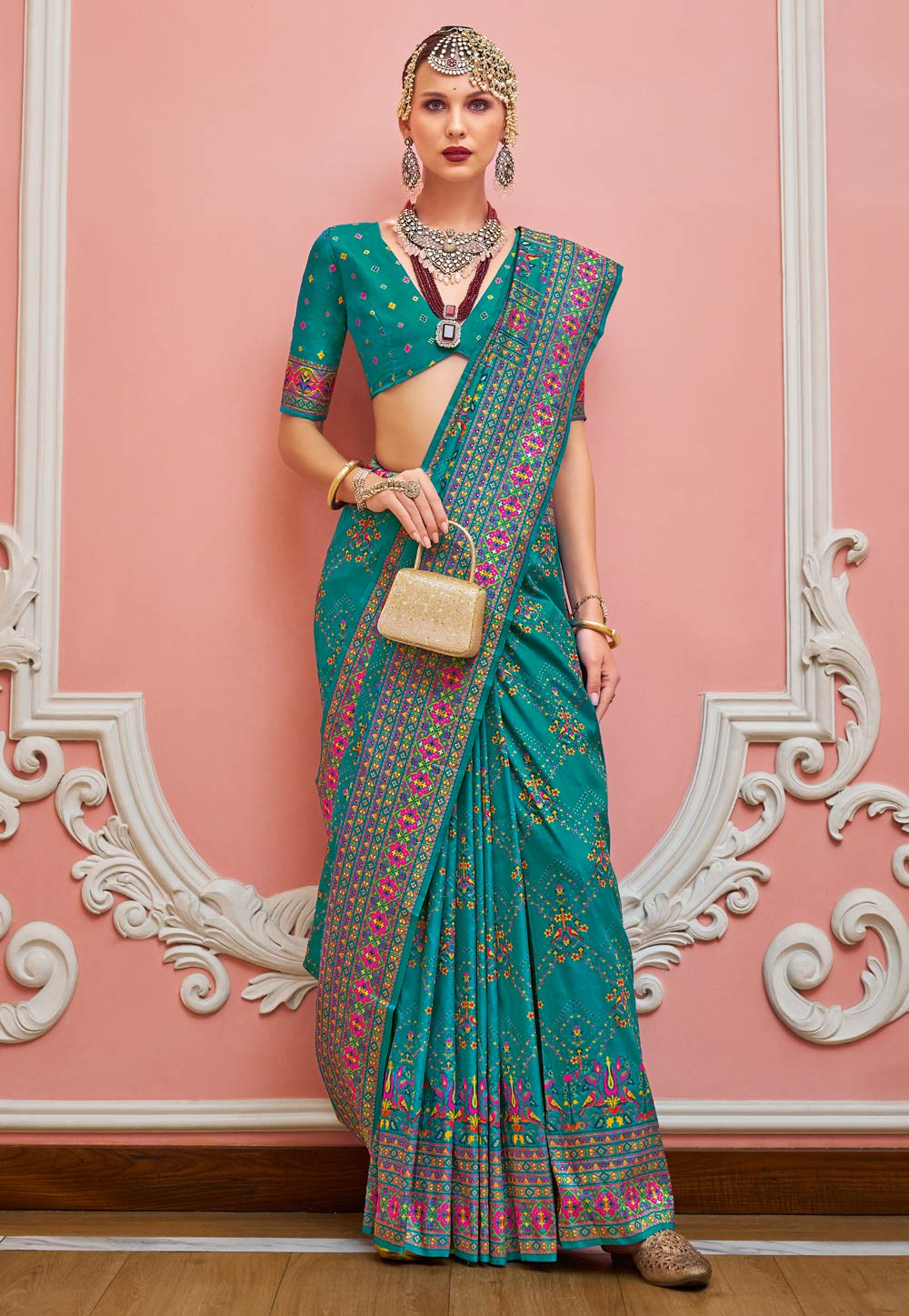 Teal Banarasi Silk Saree 320138