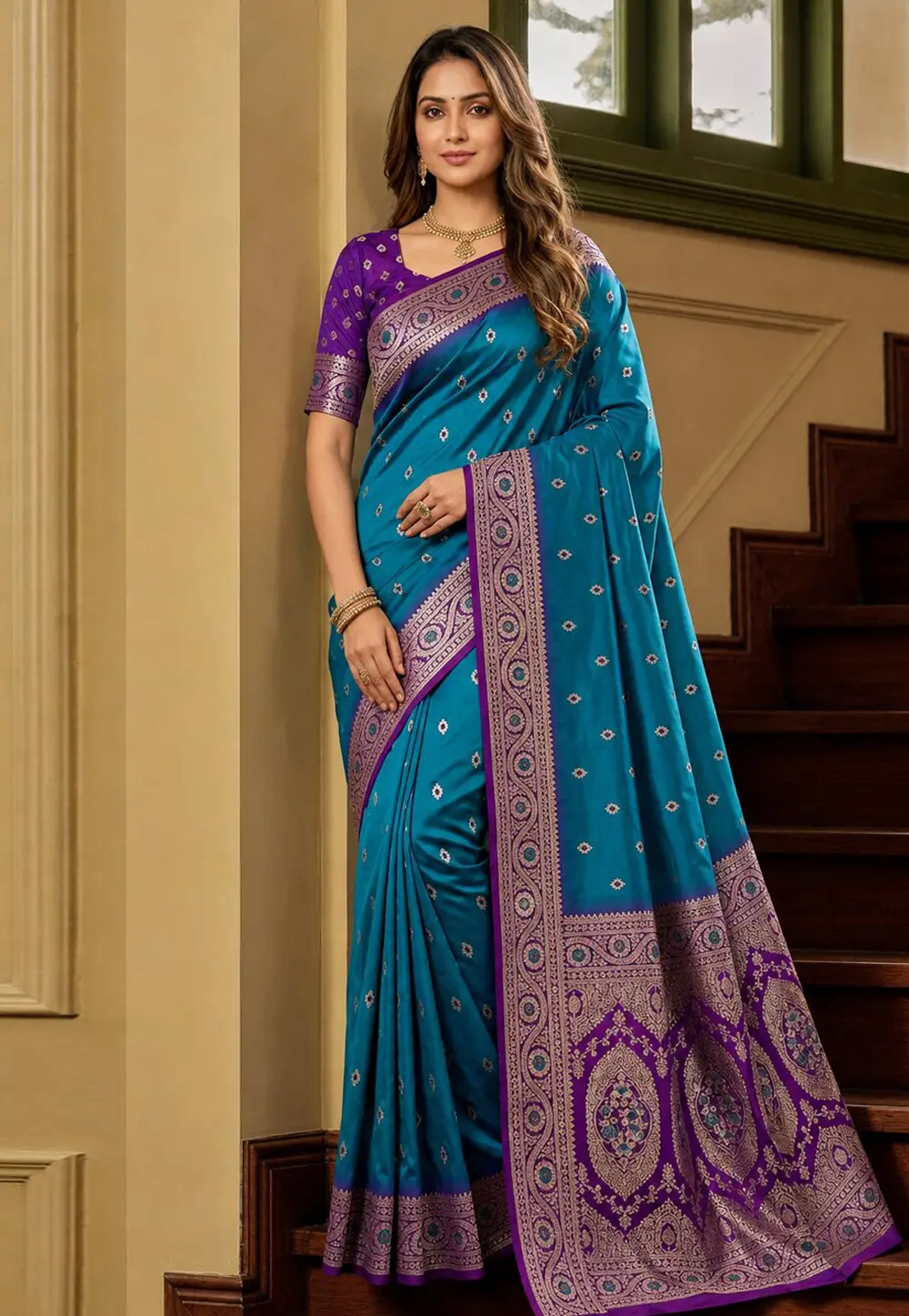 Teal Banarasi Silk Saree 333274