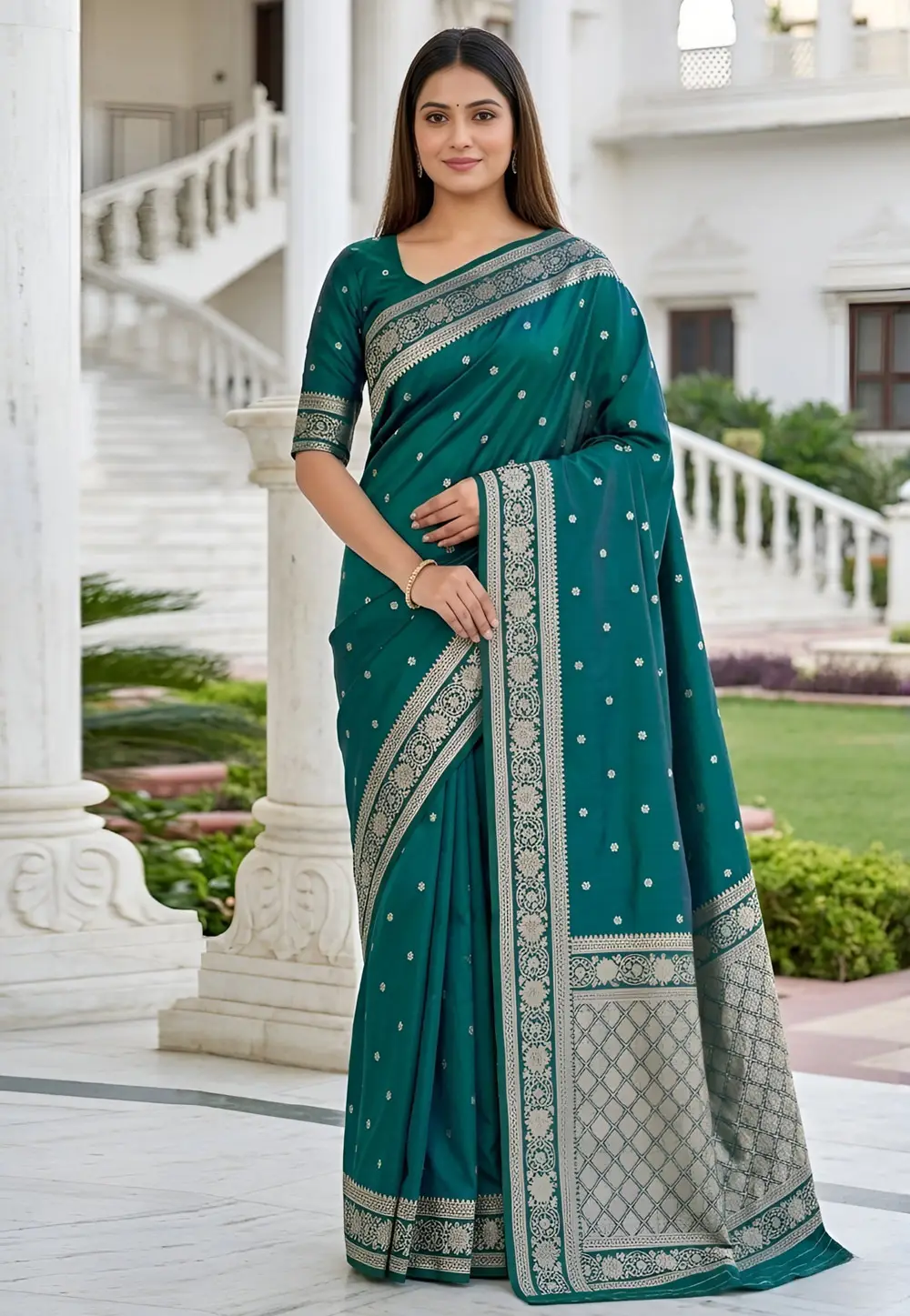 Teal Banarasi Silk Saree 333283