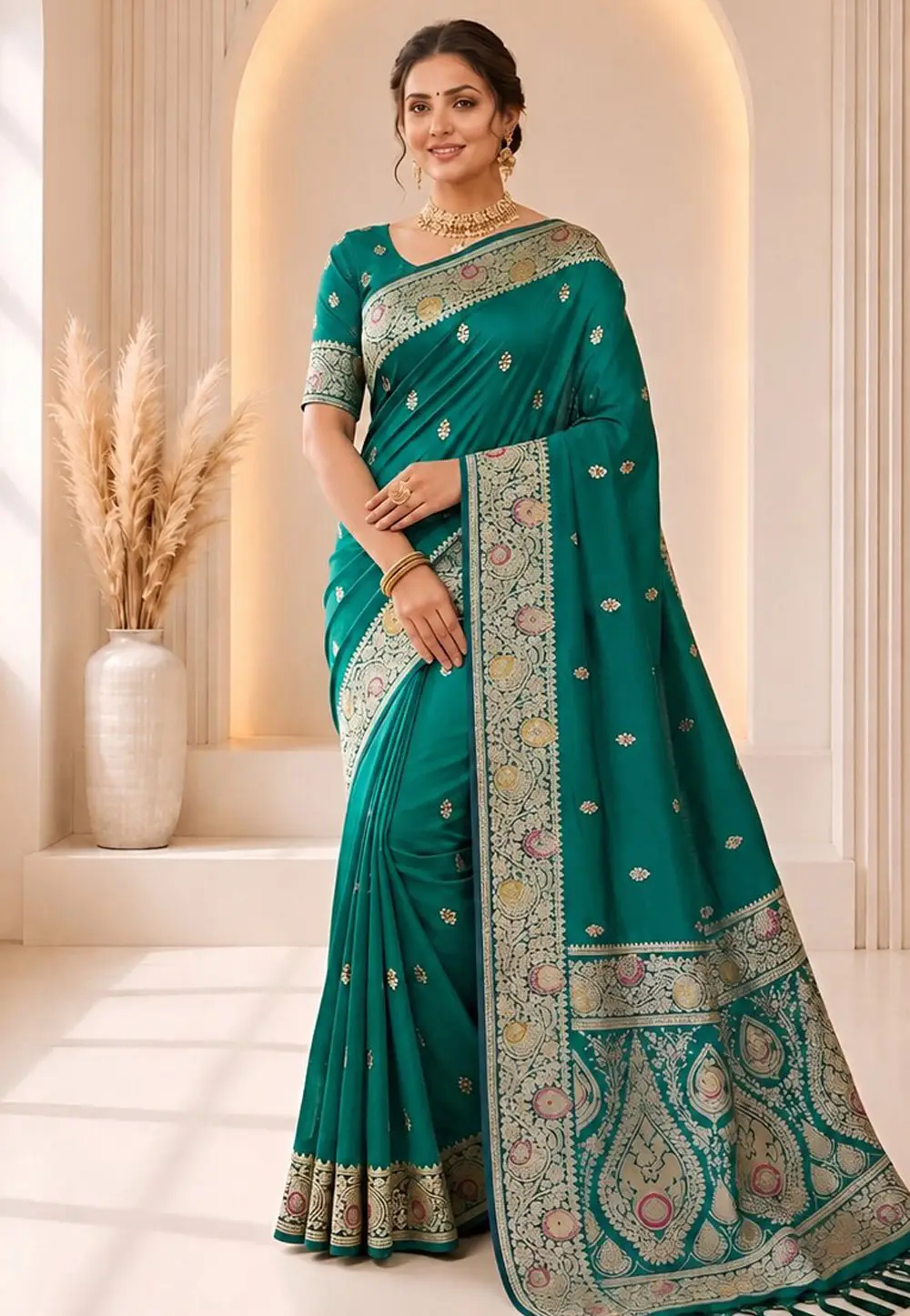 Teal Banarasi Silk Saree 333872