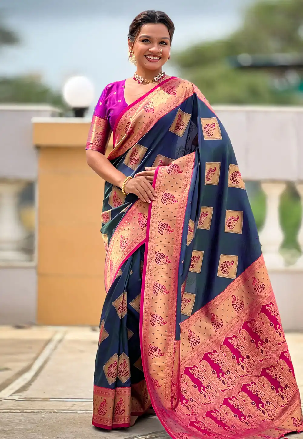 Teal Banarasi Silk Saree With Blouse 315347