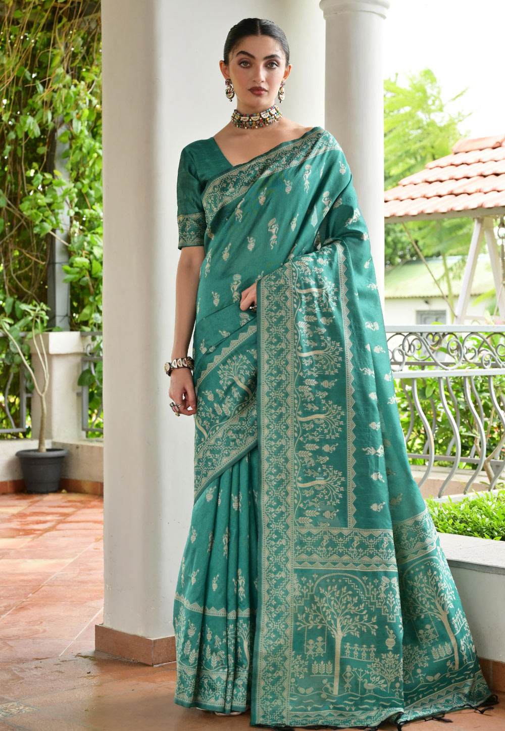 Teal Banglori Silk Saree With Blouse 328735