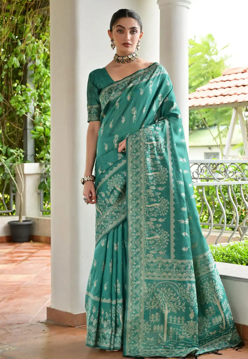 Teal Banglori Silk Saree With Blouse 328735