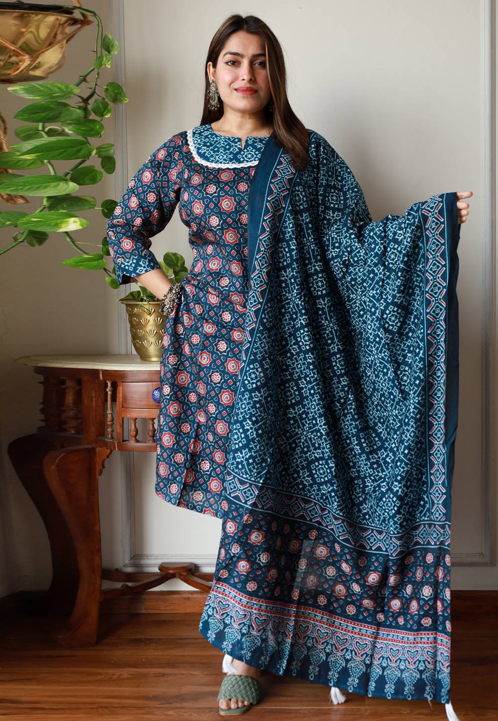 Teal Chanderi Cotton Kurta Set With Pant 306766