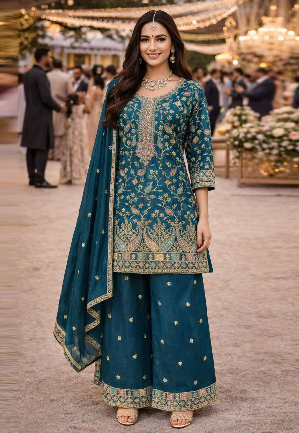 Teal Chinon Embroidered Pakistani Suit 325084
