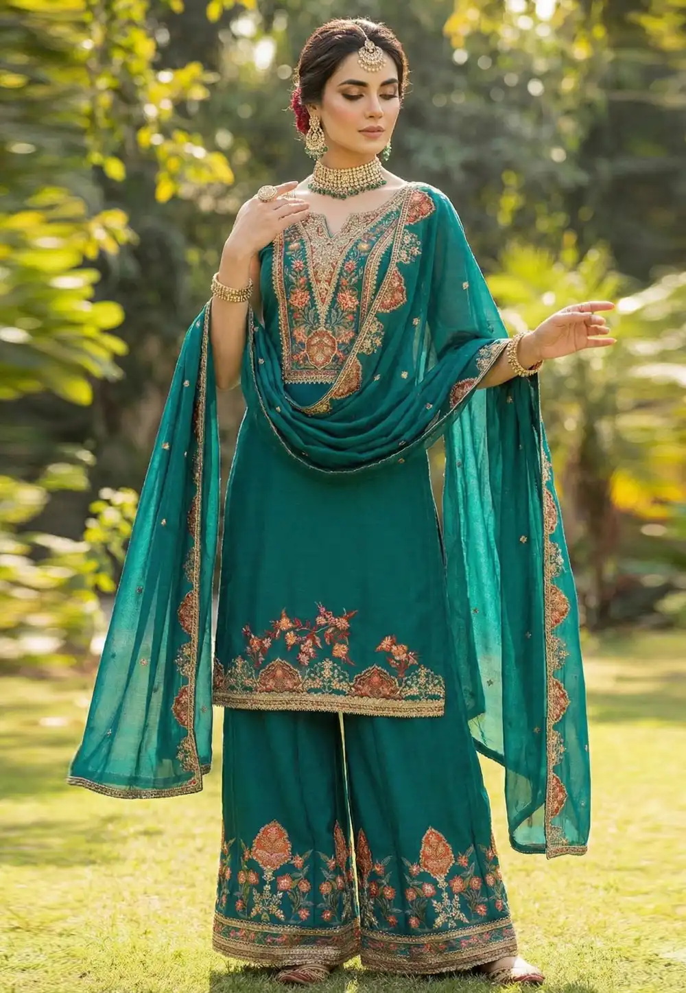 Teal Chinon Pakistani Suit 320921