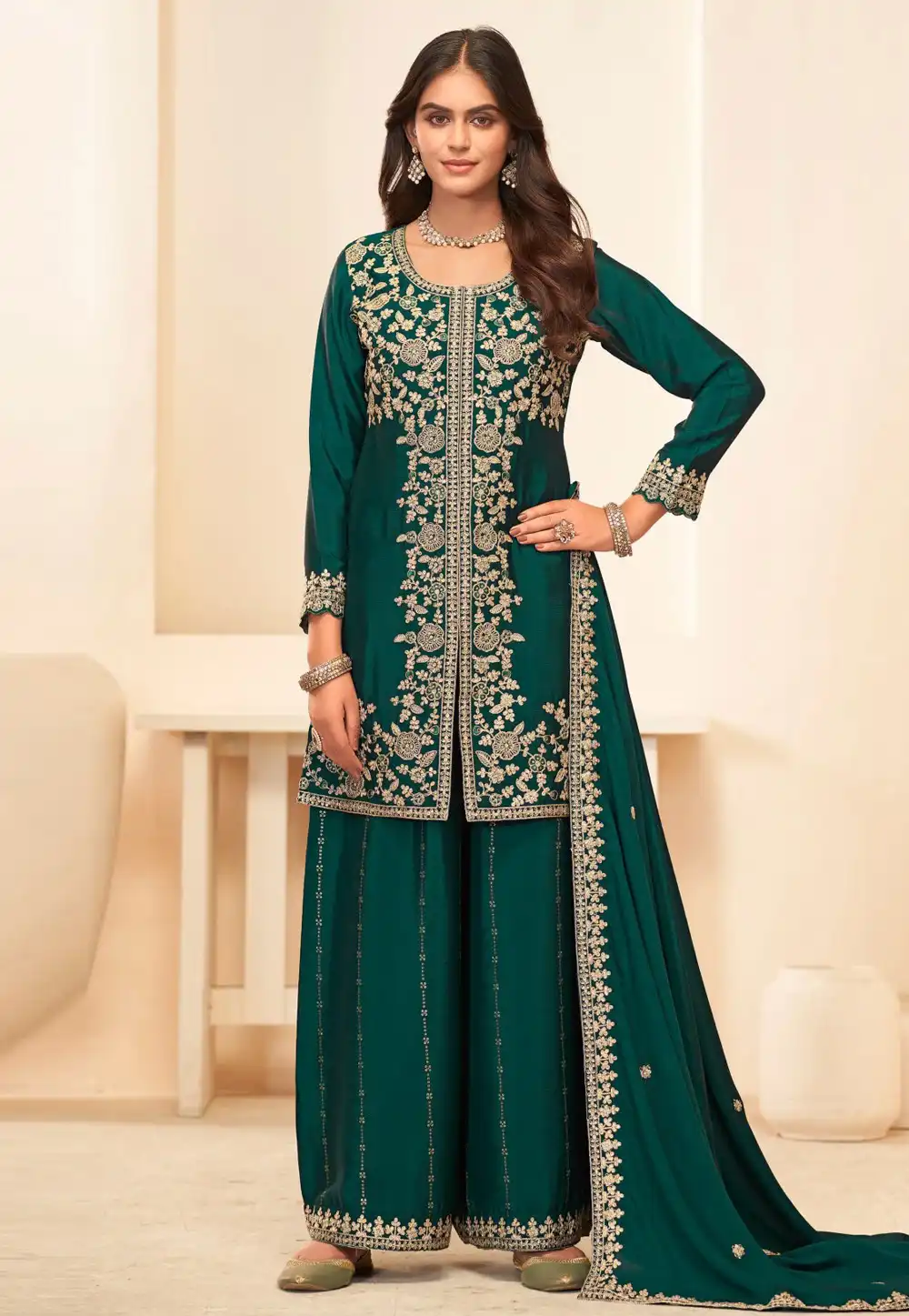 Teal Chinon Pakistani Suit 322804