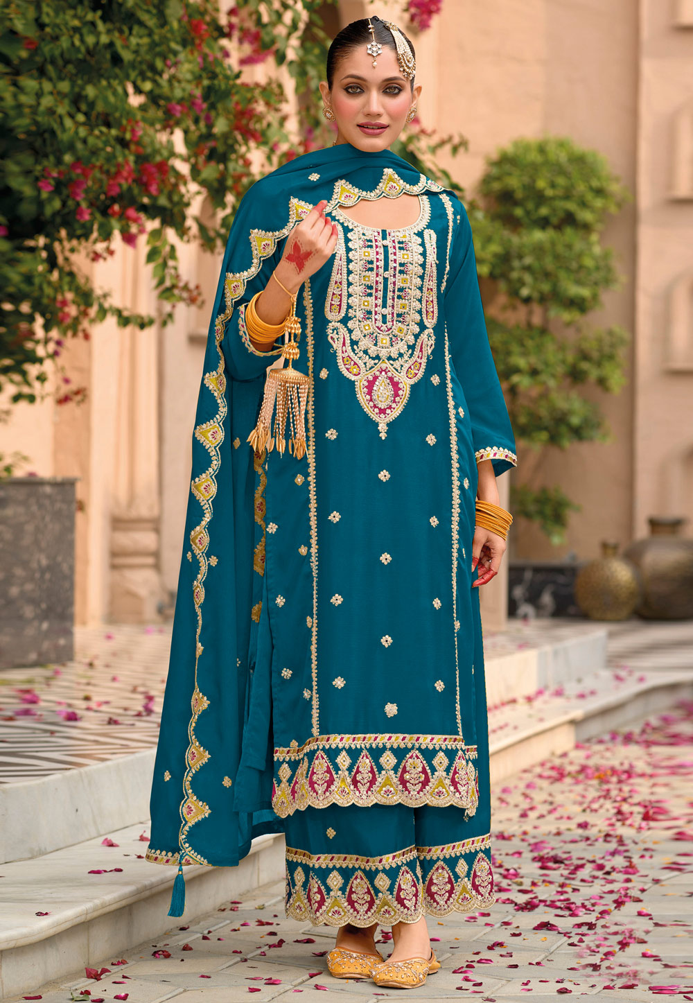 Teal Chinon Palazzo Suit 308717