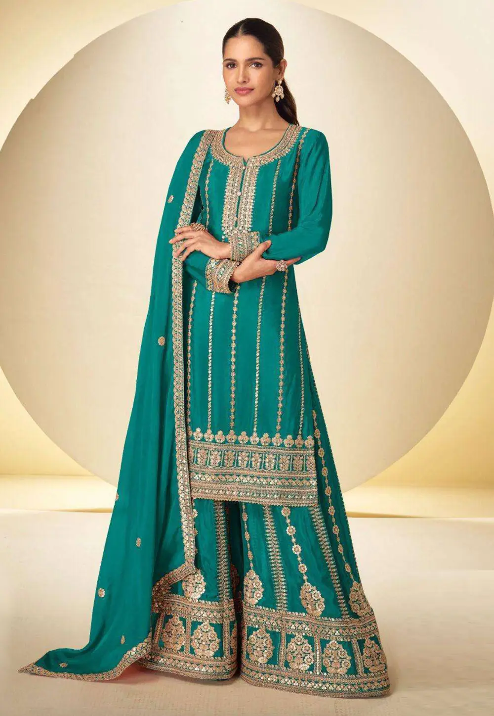 Teal Chinon Palazzo Suit 332367