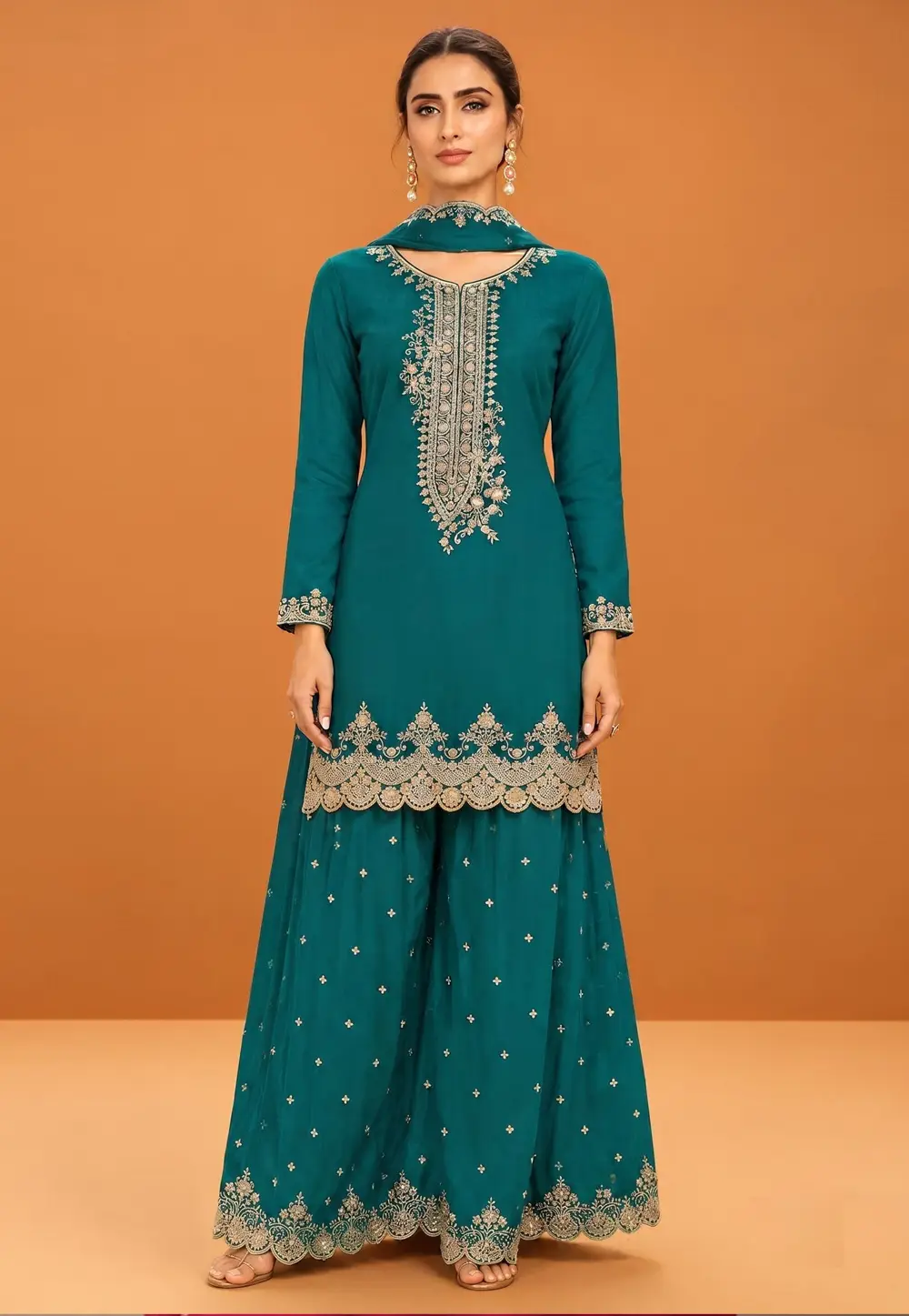 Teal Chinon Readymade Pakistani Suit 334725