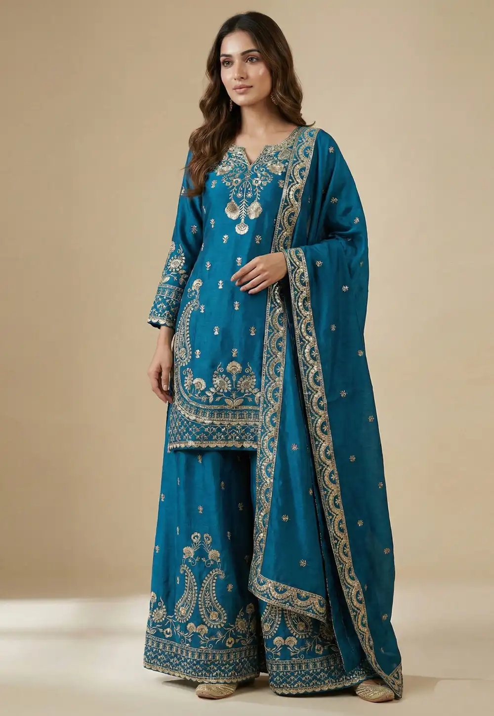 Teal Chinon Readymade Pakistani Suit 323824
