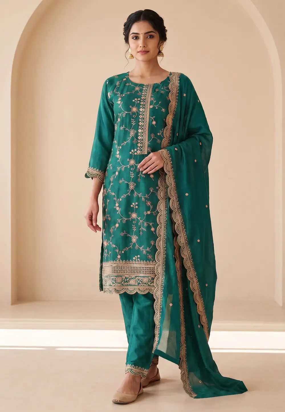 Teal Chinon Readymade Pakistani Suit 335034