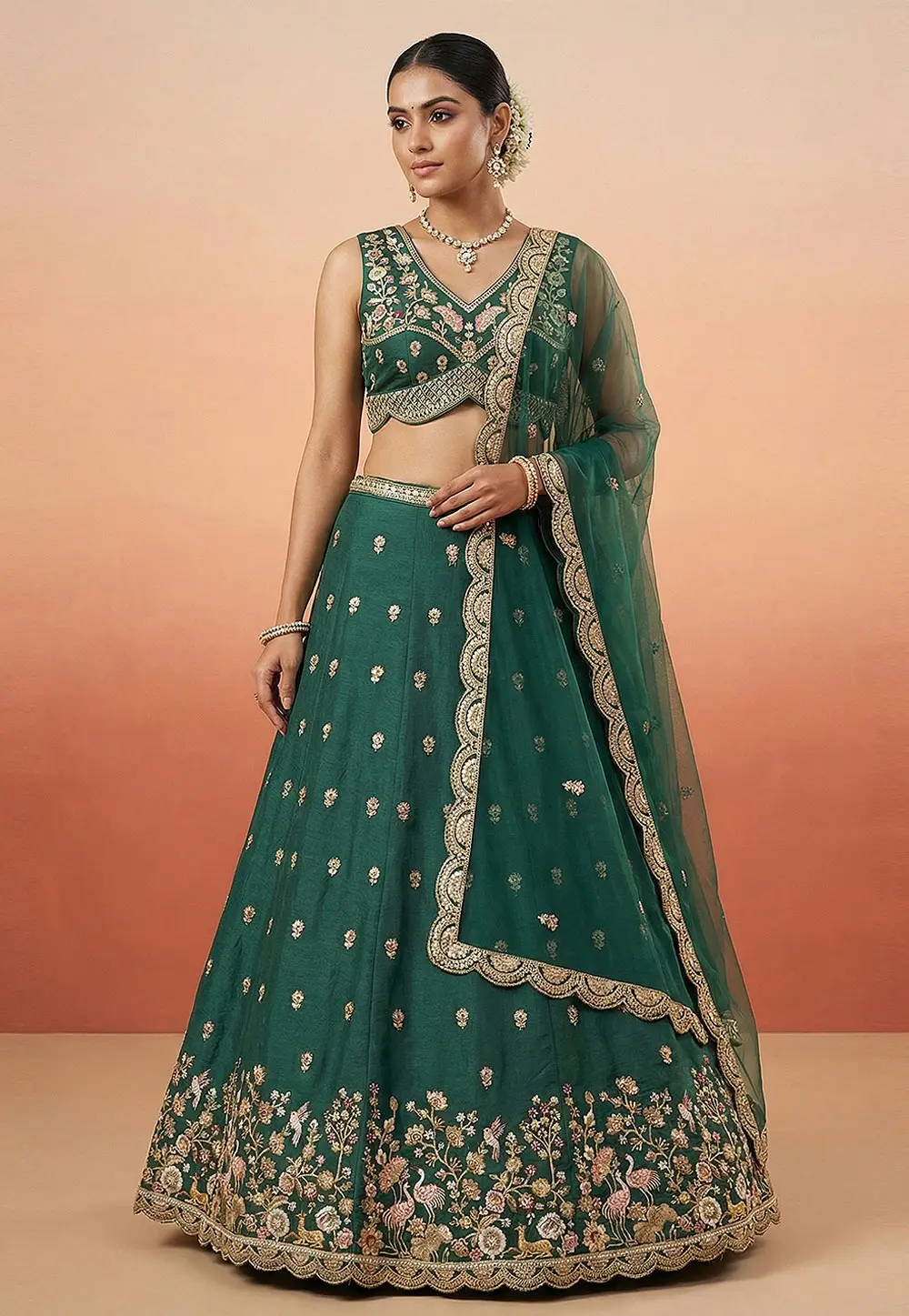 Teal Chinon Silk Circular Lehenga Choli 332981