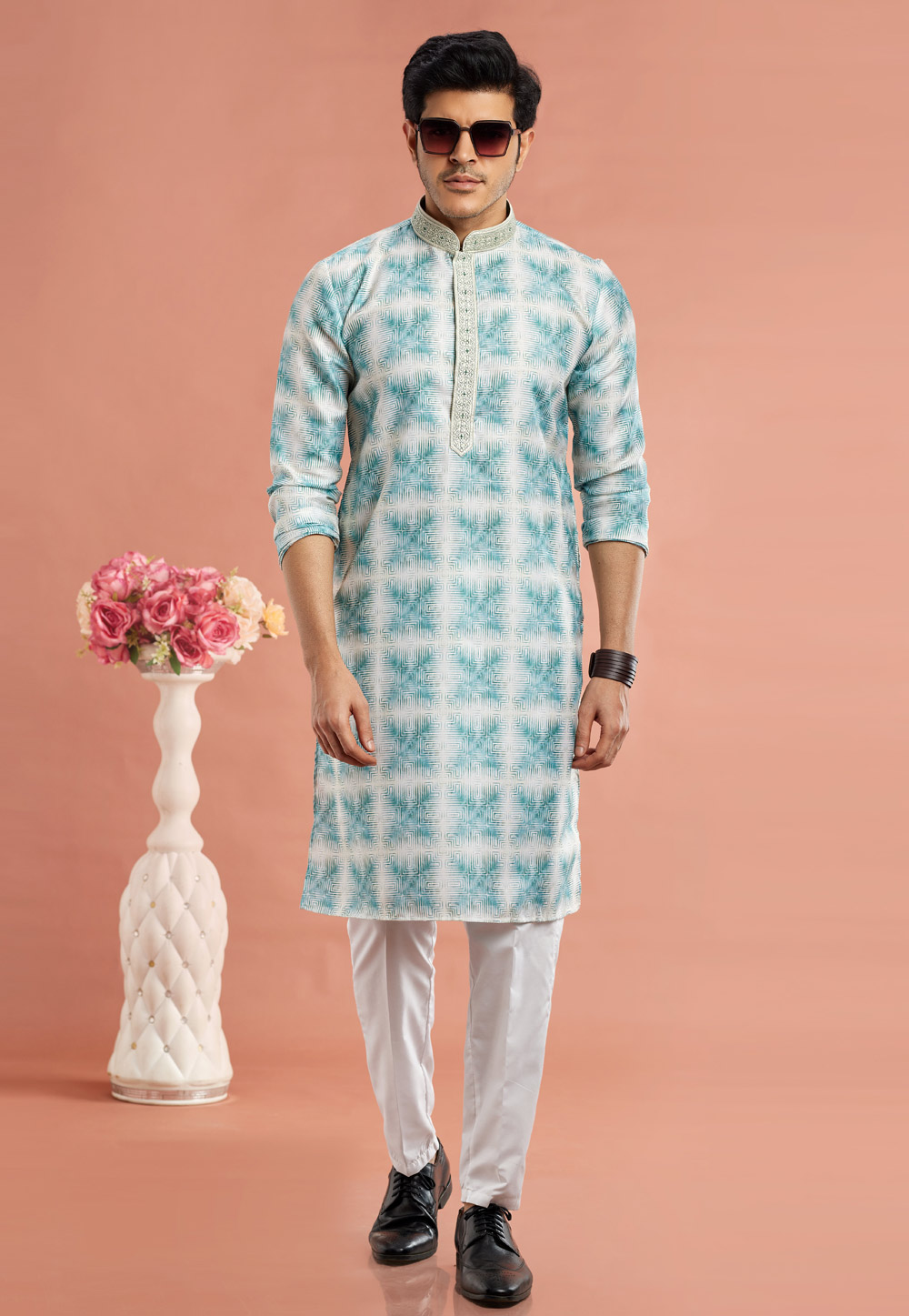 Teal Cotton Kurta Pajama 283327