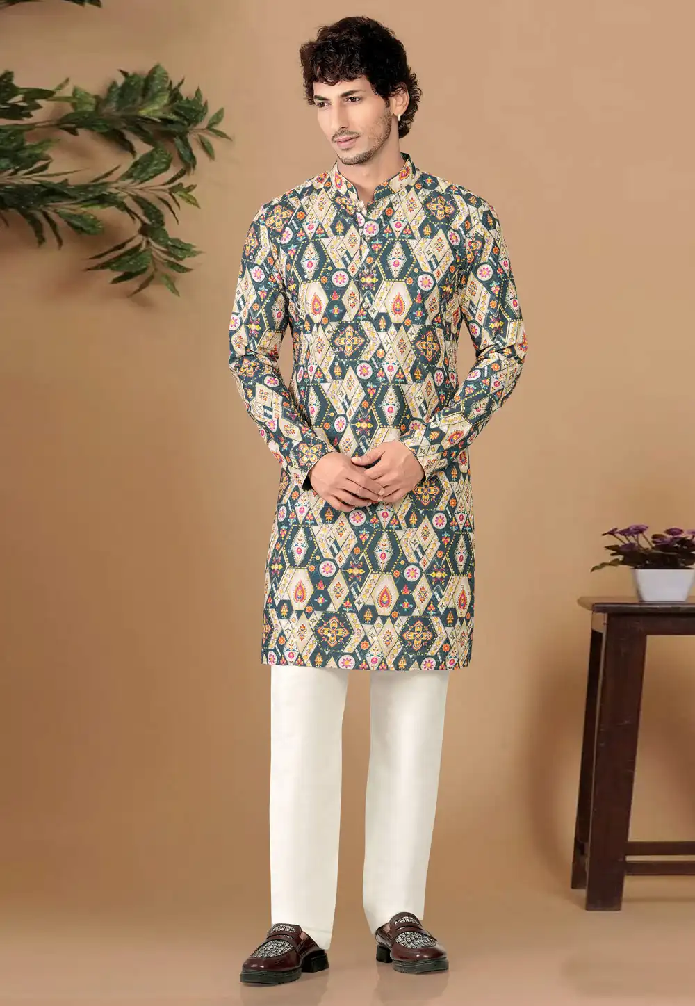 Teal Cotton Kurta Pajama 325828