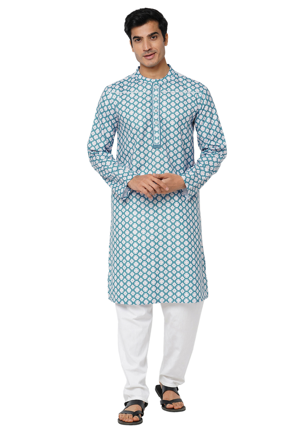 Teal Cotton Kurta Pajama 284163
